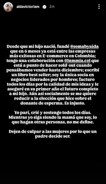 La influenciadora afirmó que sostiene a su hijo Emiliano y que las acciones de otras personas no la definen como madre - crédito aidavictoriam / Instagram