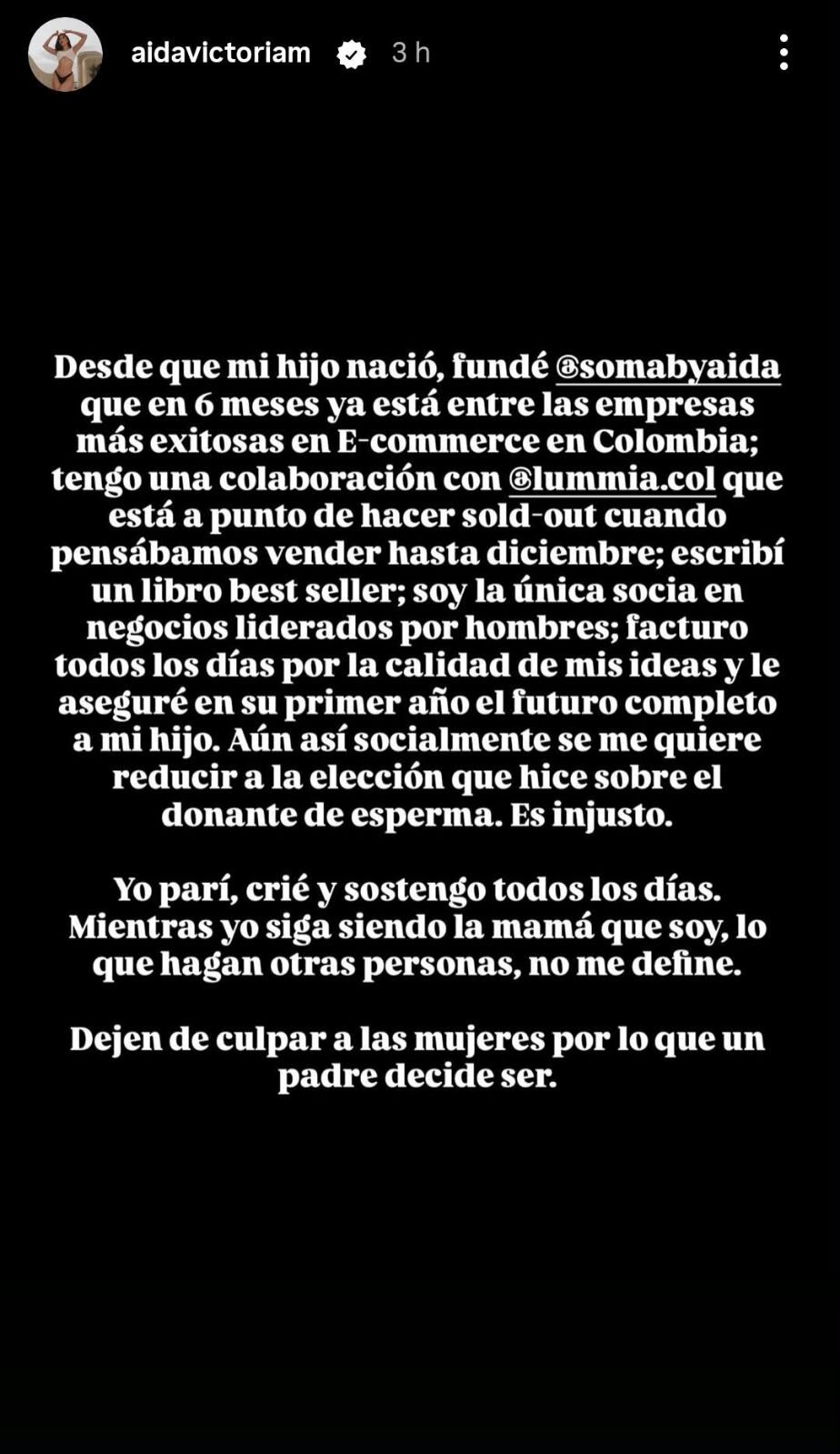 La influenciadora afirmó que sostiene a su hijo Emiliano y que las acciones de otras personas no la definen como madre - crédito aidavictoriam / Instagram