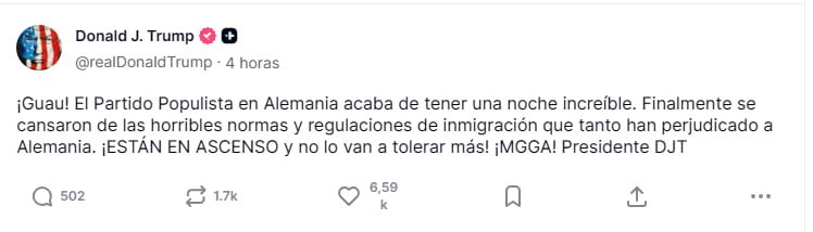 El mensaje de Trump vía Truth Social