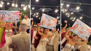 Mexicana celebra su boda con enorme Green Card tras casarse con su novio estadounidense: video causa polémica