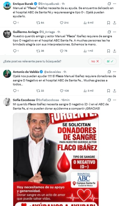 Figuras de la televisión y el periodismo deportivo solicitan donadores de sangre para el actor Manuel