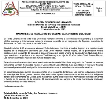 Nueva masacre en el Cauca