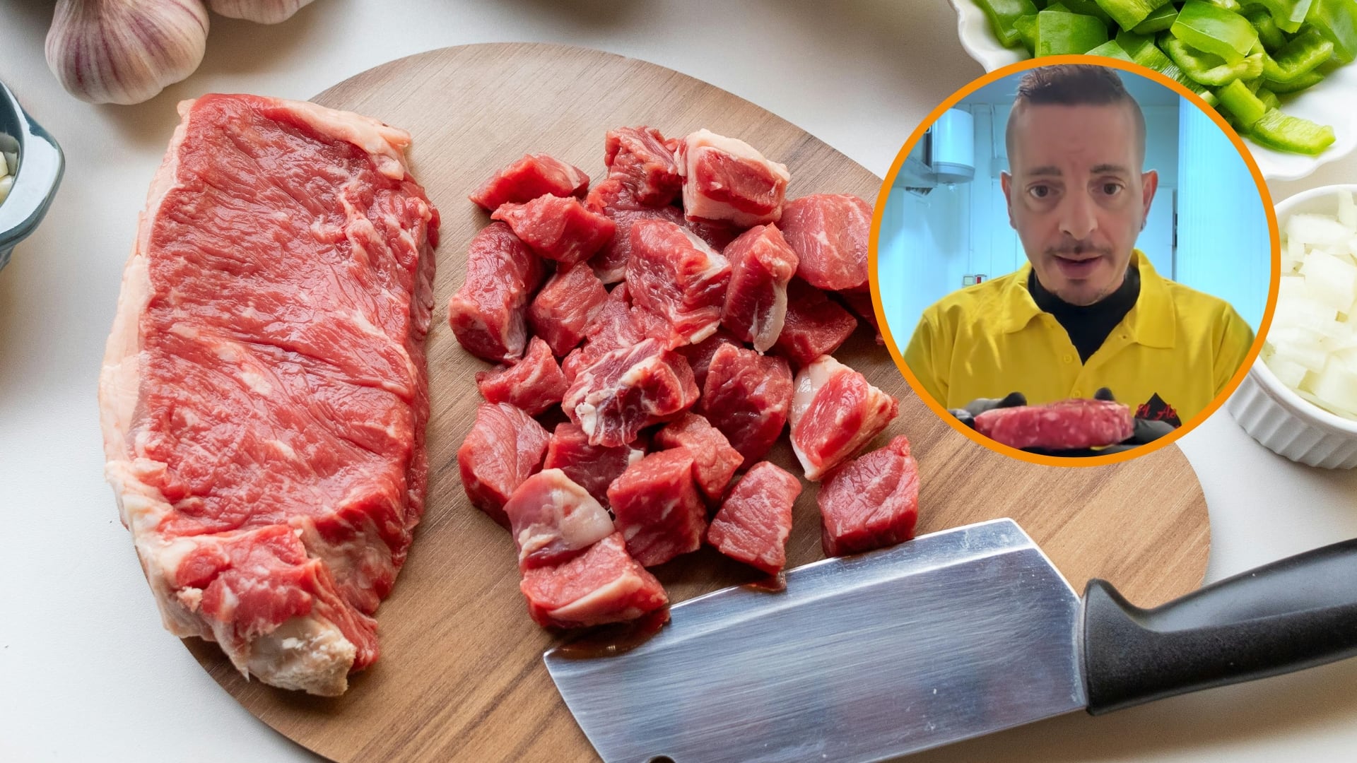 Mariano Sánchez, carnicero y creador de contenido, advierte sobre el consumo de carne cruda (Montaje Infobae)