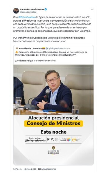 El senador Carlos Fernando Motoa