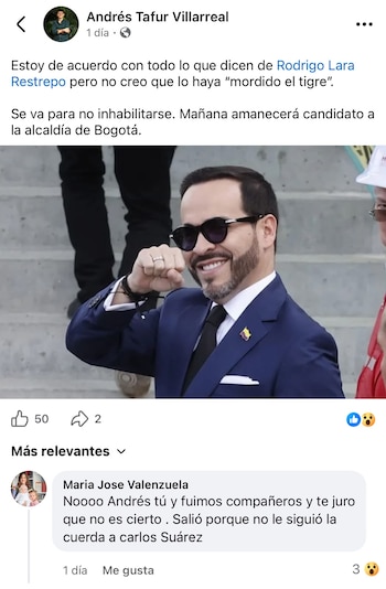 Valenzuela aseguró que su esposo no renunció al Ministerio del Interior para aspirar a la Alcaldía de Bogotá en 2027 - crédito red social Facebook