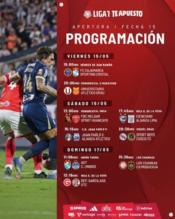 Así se jugará la fecha 15 del Torneo Apertura de la Liga 1 2026.