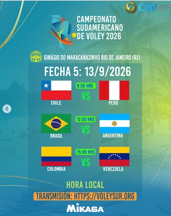 Programación de la fecha 5 del Campeonato Sudamericano de Vóley 2026