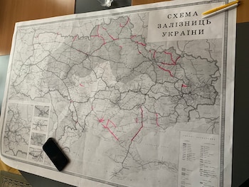 Mapa del sistema ferroviario ucraniano