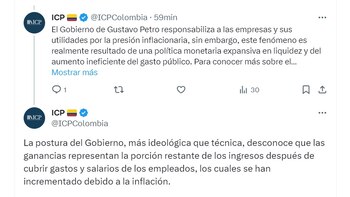 El ICP apunta que la postura del Gobierno frente a la inflación es más ideológica que técnica - crédito @ICPColombia/X