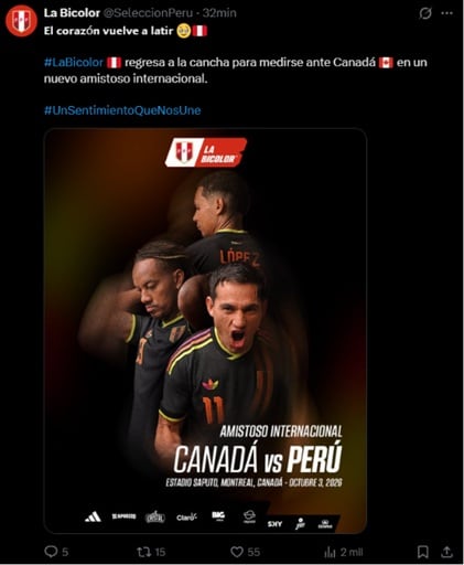 Información sobre el amistoso de Perú ante Canadá en octubre del 2026. - captura: FPF