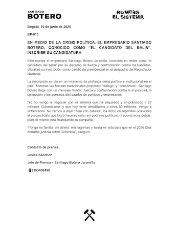 Santiago Botero se inscribió