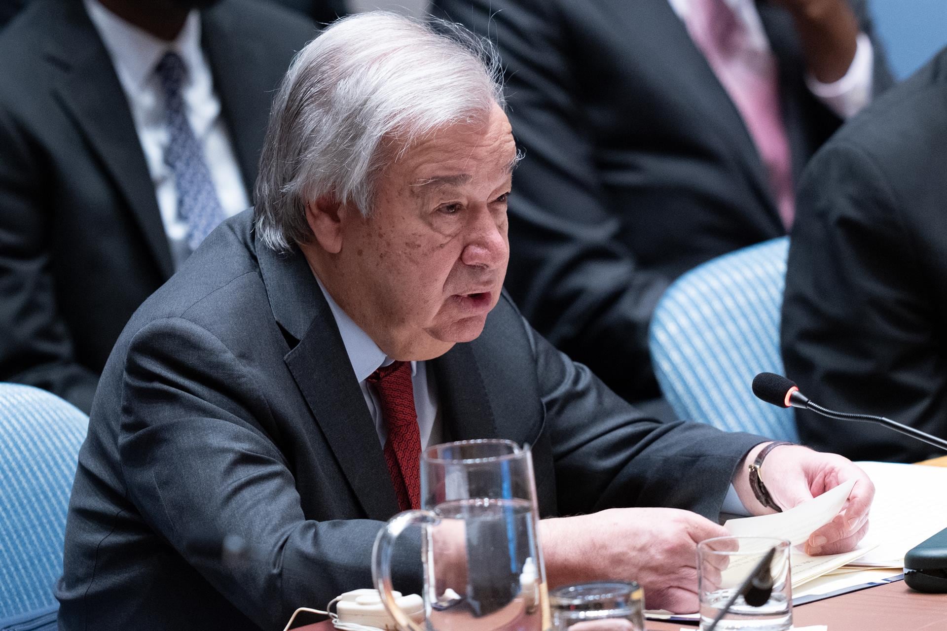 António Guterres en el Consejo de Seguridad. Su mandato concluye en enero de 2027 y por rotación regional le correspondería a un latinoamericano. (archivo)