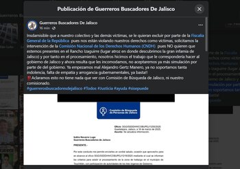 Posicionamiento del colectivo
(Facebook/Guerreros Buscadores