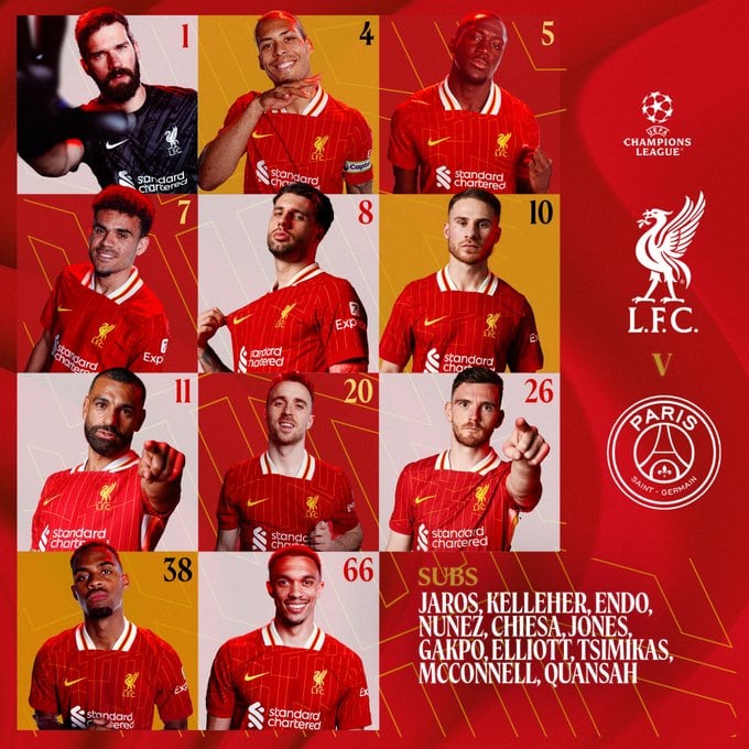 Luis Díaz será titular en el Liverpool para enfrentar al PSG en el partido de vuelta de la Champions League - crédito LFC