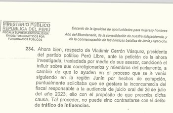 Vladimir Cerrón buscó beneficio a