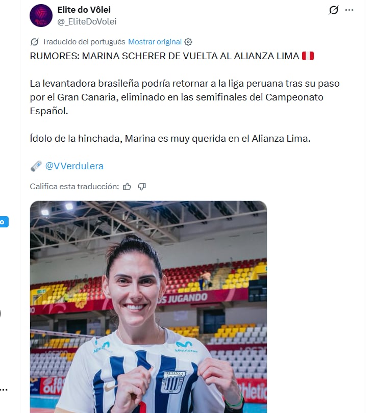 Publicación sobre futuro de Marina Scherer.