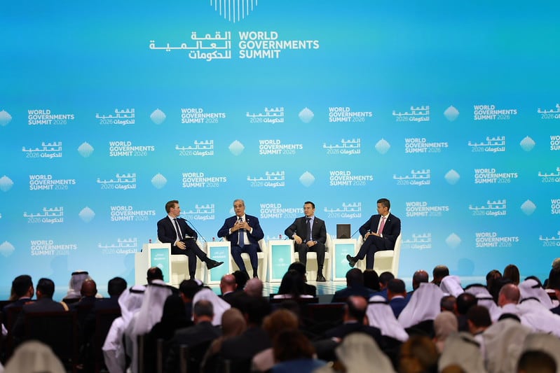 El presidente de la República, Daniel Noboa, participó en el diálogo presidencial ¨El Próximo Capítulo de América Latina¨, como parte de la agenda presidencial en Emiratos Árabes Unidos. (Isaac Castillo/Presidencia de la República.)