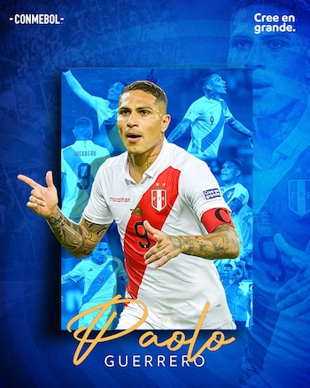 Paolo Guerrero, delantero reconocido por la Confederación Sudamericana de Fútbol. - Crédito: Conmebol.
