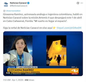La trayectoria de la ingeniera colombiana evidencia tanto el renovado entusiasmo regional por la ciencia aeroespacial como las complejidades de definir roles y méritos en una era de simulaciones y figuras mediáticas - crédito captura de pantalla Noticias Caracol
