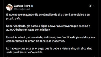 Petro acusó a De la Espriella de respaldar a Israel por una supuesta deuda con Netanyahu y lo señaló como cómplice del presunto genocidio en Gaza - crédito X