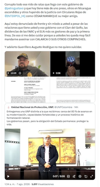 Devia le hizo una advertencia al director de la UNP, Augusto Rodríguez - crédito @wilsond1980/X