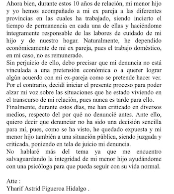 Comunicado de Yharif Figueroa. (Foto: