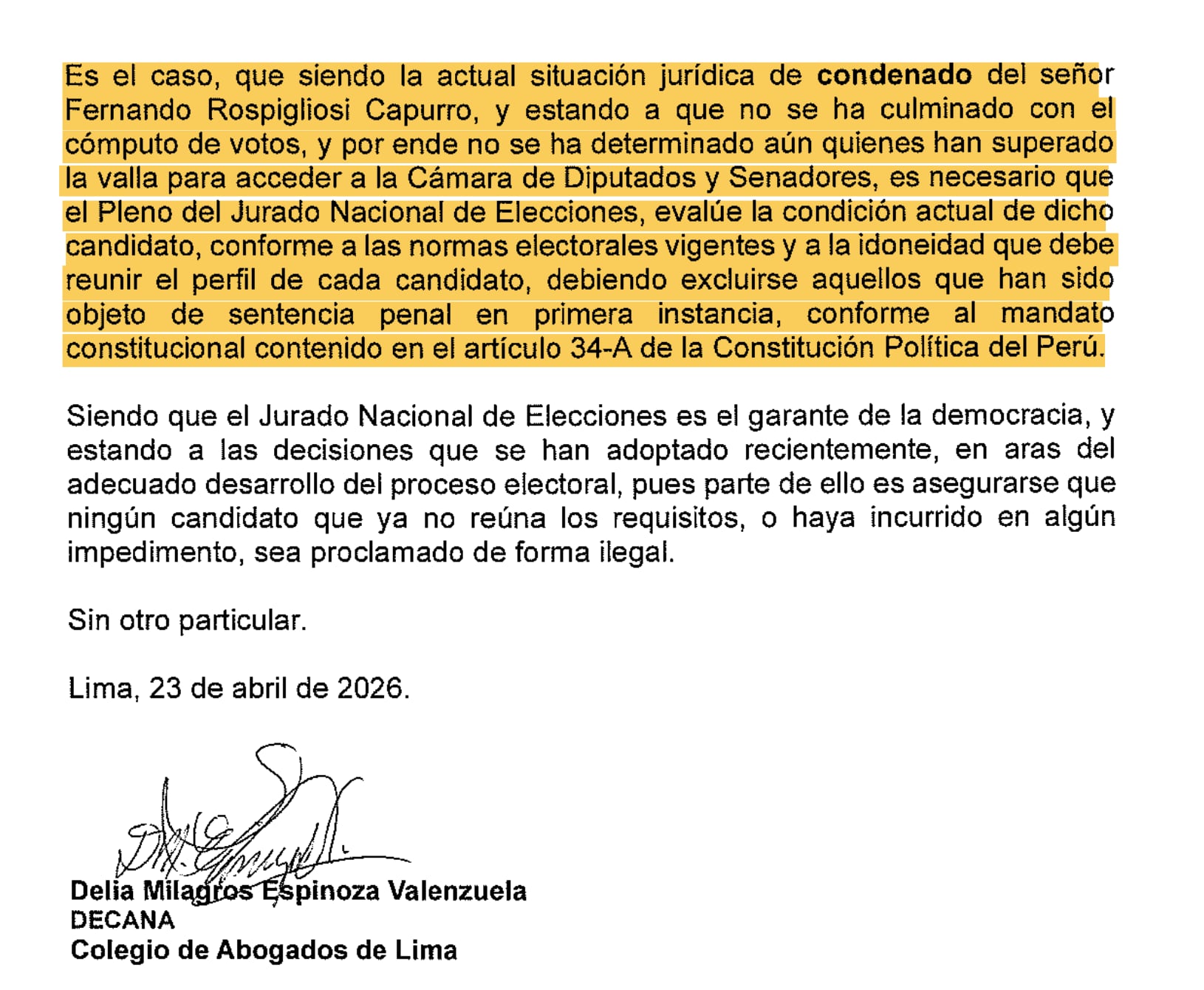 Pedido de Delia Espinoza.