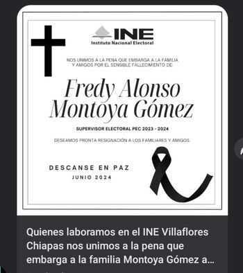 Chiapas INE cuerpo encontrado Fredy Alonso Montoya Gómez