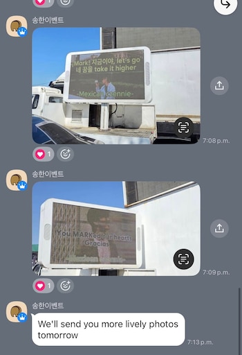 Camiones de apoyo para Mark Lee de parte de NCTzens mexicanas. (X/@lovieloveshae)