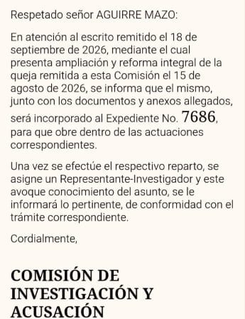 Mediante esta comunicación, la Comisión de Acusaciones de la Cámara agrupó denuncias contra Abelardo de la Espriella en relación con la adhesión de Colombia a la Coalición de las Américas Contra los Carteles, adscrita al Escudo de las Américas (suministrada a Infobae Colombia)