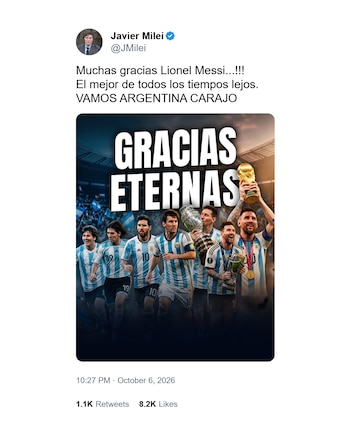 El tweet del Presidente cuando terminó el encuentro ante Benin