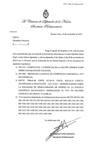 La solicitud para la sesión