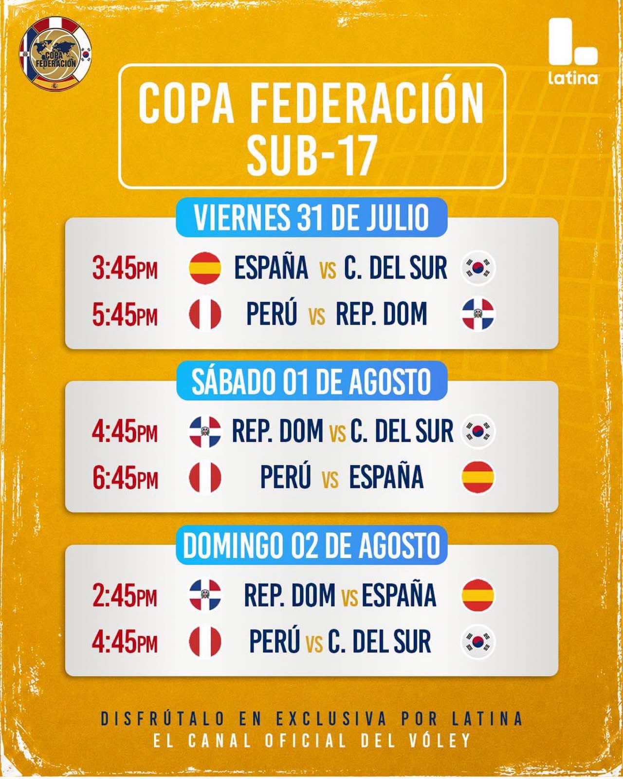 Calendario de partidos de la Copa Federación Sub 17 de Vóley. Crédito: Latina