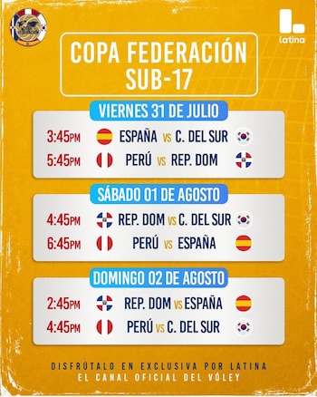 Calendario de partidos de la Copa Federación Sub 17 de Vóley.
