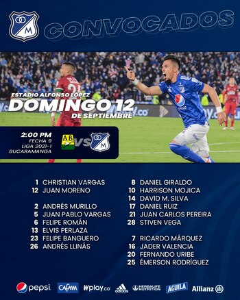 Convocados de Millonarios para enfrentar