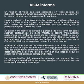 Comunicado del Aeropuerto Internacional de