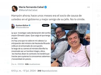 María Fernanda Cabal recordó una antigua foto de Gustavo Petro con Olmedo López - crédito @MariaFdaCabal / X