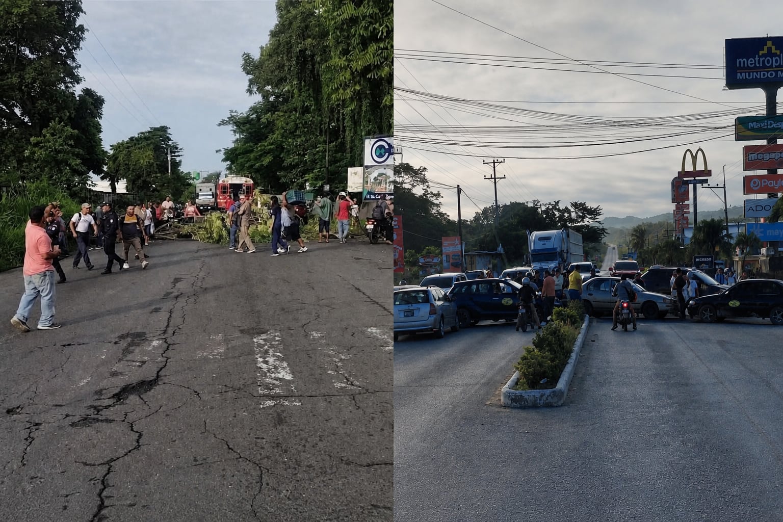 Un grupo de personas interrumpe el paso vehicular con ramas y automóviles cruzados sobre una avenida principal. (Imagen Ilustrativa Infobae)