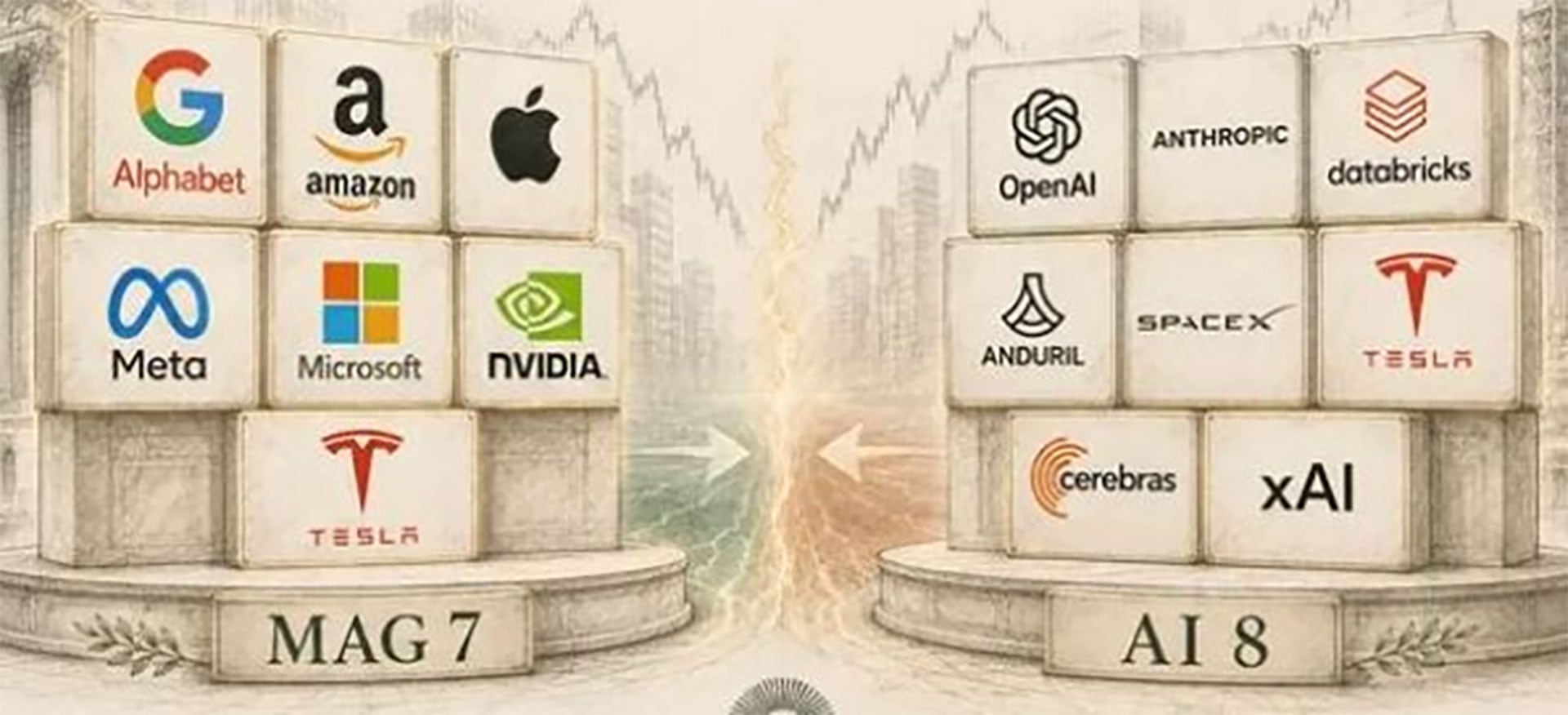 Los siete magníficos de la Bolsa (Apple, Microsoft, Alphabet, Amazon, Nvidia, Meta y Tesla) representan casi el 40% del principal índice bursátil del mundo, el S&P 500