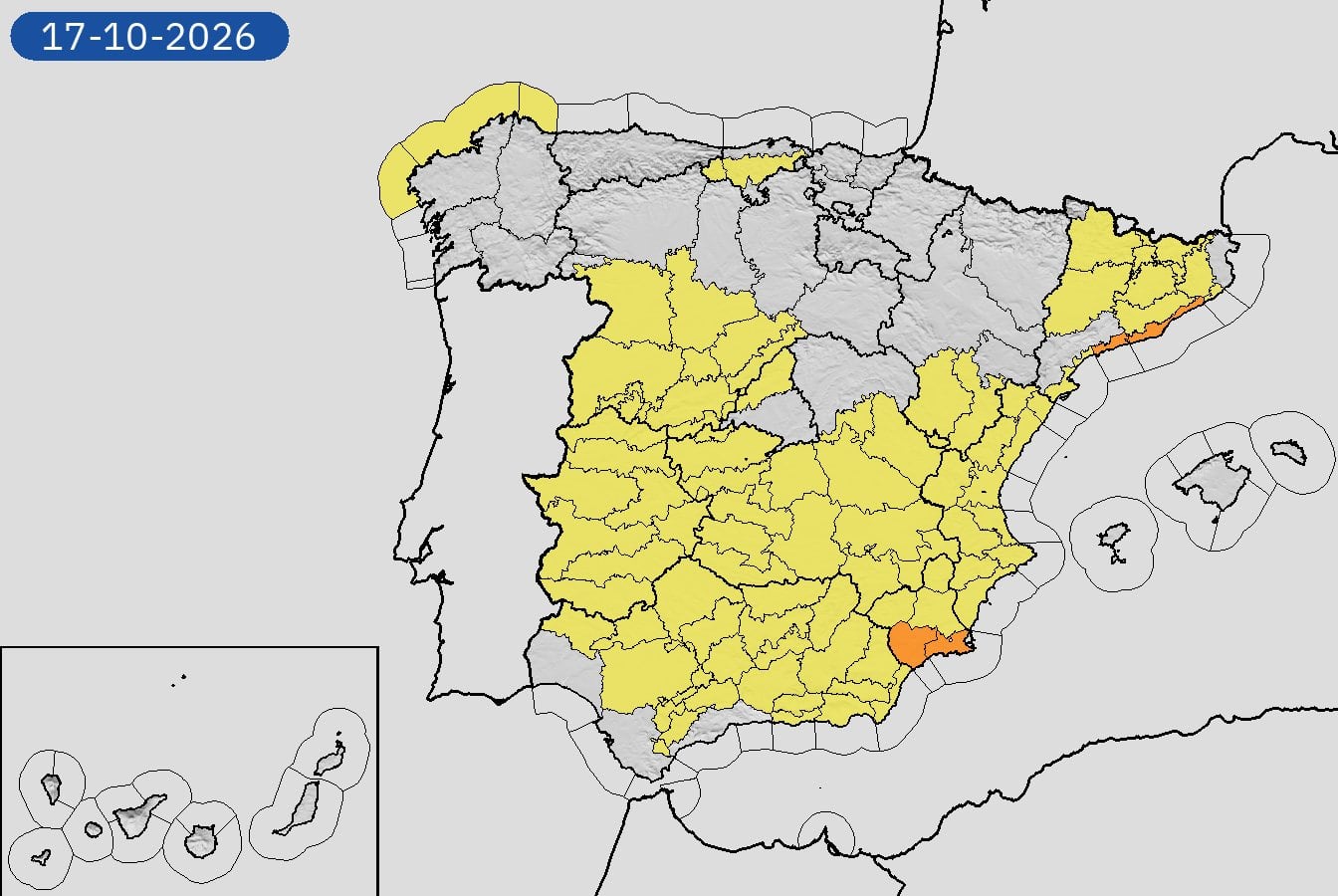 Avisos de la Aemet por la DANA Adam el sábado 17 de octubre de 2026. (Aemet)