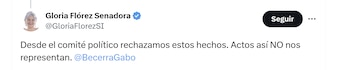 La senadora Gloria Flórez condenó