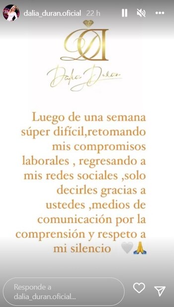 Mensaje de Dalia Durán. (Foto: