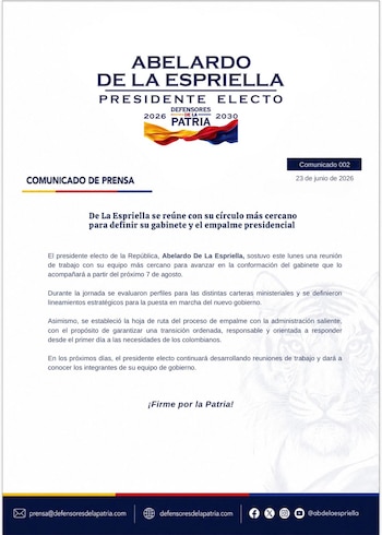 El presidente electo afirmó que en próximos días los colombianos sabrán quiénes lo acompañarán en el Ejecutivo - crédito prensa Abelardo de la Espriella