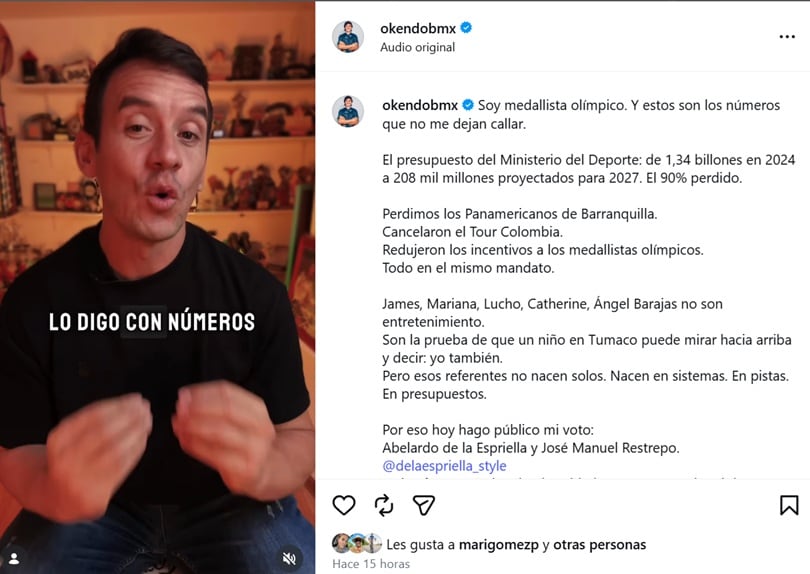 Oquendo compartió el video el miércoles 17 de junio de 2026 - crédito @okendobmx/IG