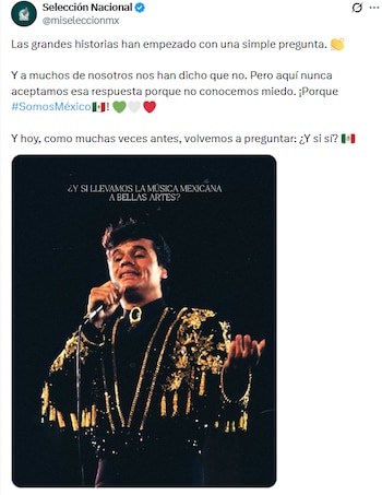 “Hasta que te conocí” dejó de ser balada de desamor y se resignificó como símbolo de unión y emoción compartida en torno al Tri. (X/ @miseleccionmx)