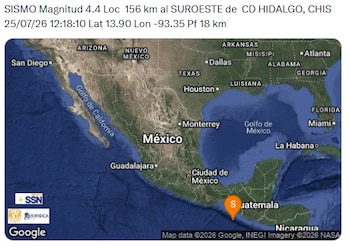 Sismo de magnitud 4.4 en Ciudad Hidalgo, Chiapas. (X/ @SismologicoMX)