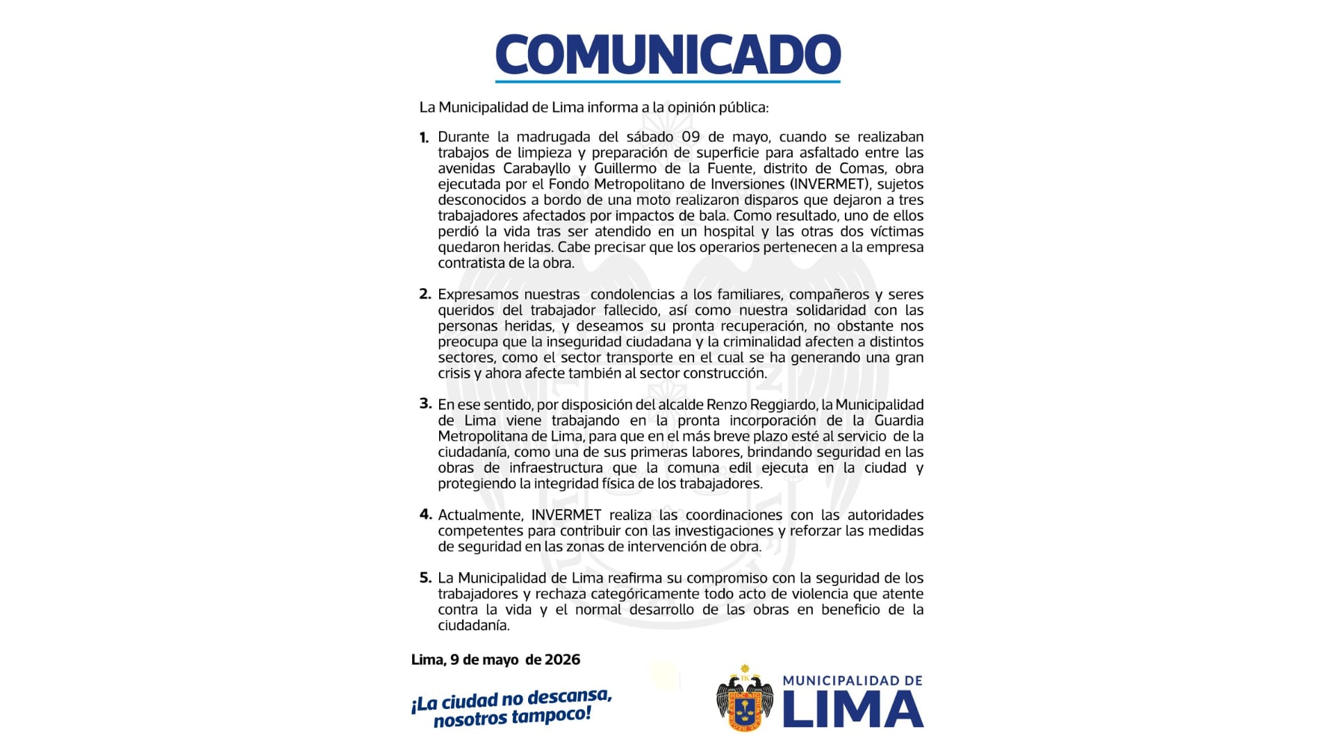 Comunicado de la Municipalidad de Lima| MML