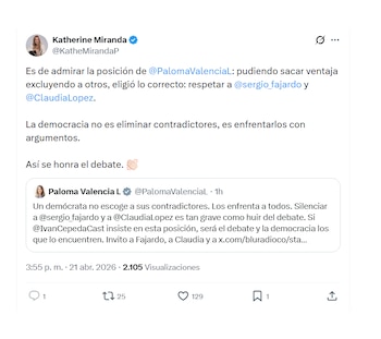 Katherine Miranda apoyó a Paloma Valencia