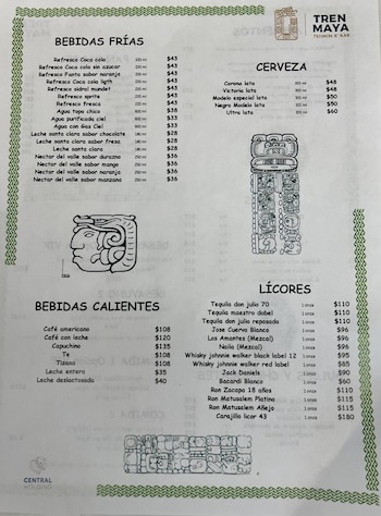 Precios de las bebidas que