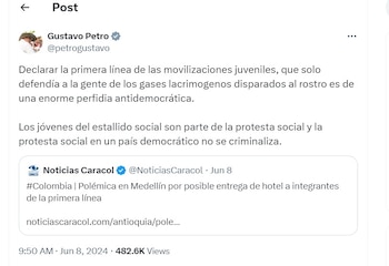 Gustavo Petro defendió a la Primera Línea en su cuenta de X - crédito @petrogustavo